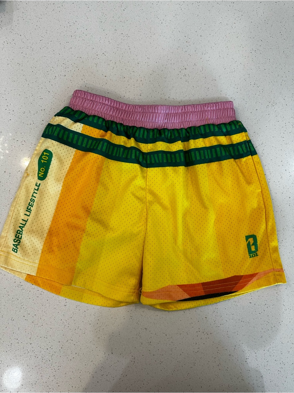 Youth Baseball Lifestyle BB 101 Pencil Yellow Athletic Mesh Shorts